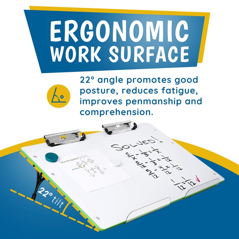 Visual Edge - Slant Board for Writing â€“ Adjustable Magnetic Whiteboard & 22Â° Angle Ergonomic Desk for Reading, Writing, Drawing and Studying â€“ Portable Tabletop Stand for Students and Teachers - Green - Image 2
