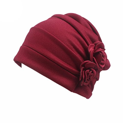 HONENNA Ruffle Chemo Turban Headband Scarf Beanie Cap Hat for Cancer Patient (Wine+Navy Blue) - Image 2