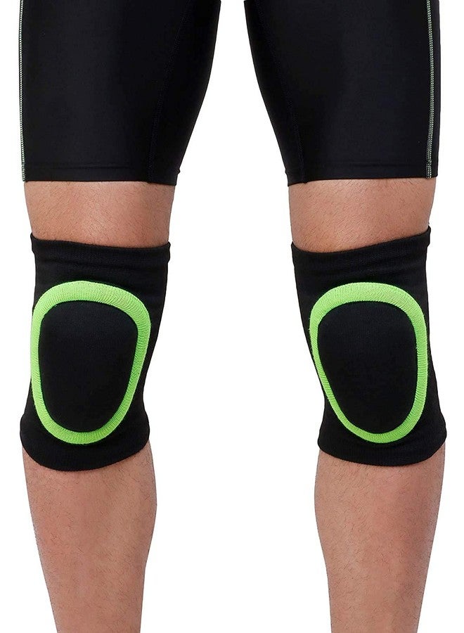 PRO GYM Stretchy Cotton Knee Pads Sports Padded Knee Sleeves Dancing Knee Protective Brace Support Strap Wrap Band for Basketball, Volleyball, Football, Skating Sports (Green 1 Pair) (S) - Image 1
