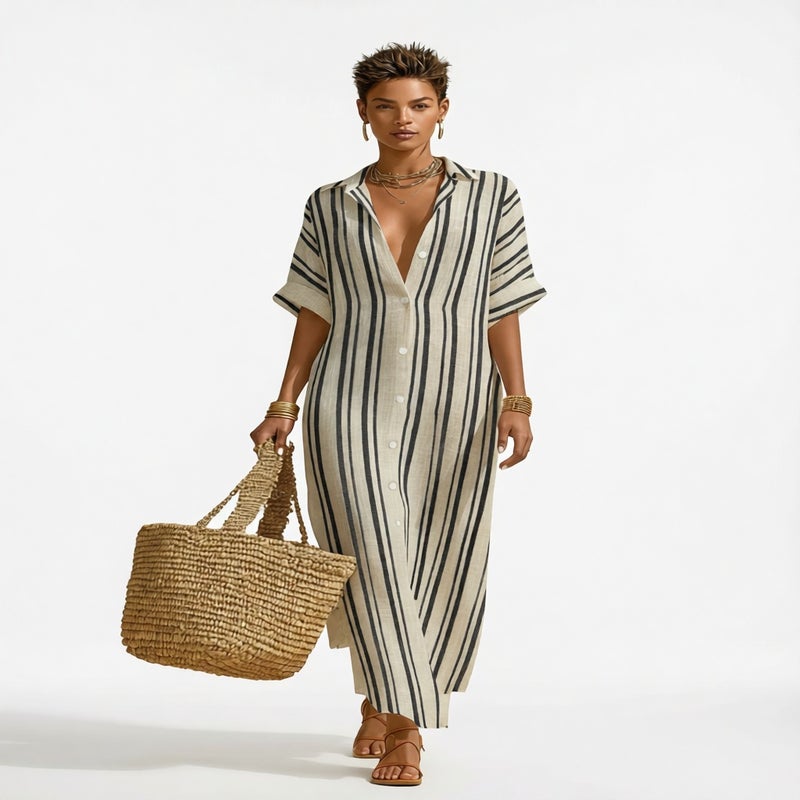 Striped Long Shirt Dress Casual Loose Vacation - Image 4