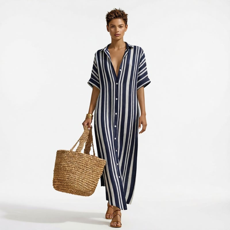 Striped Long Shirt Dress Casual Loose Vacation - Image 2