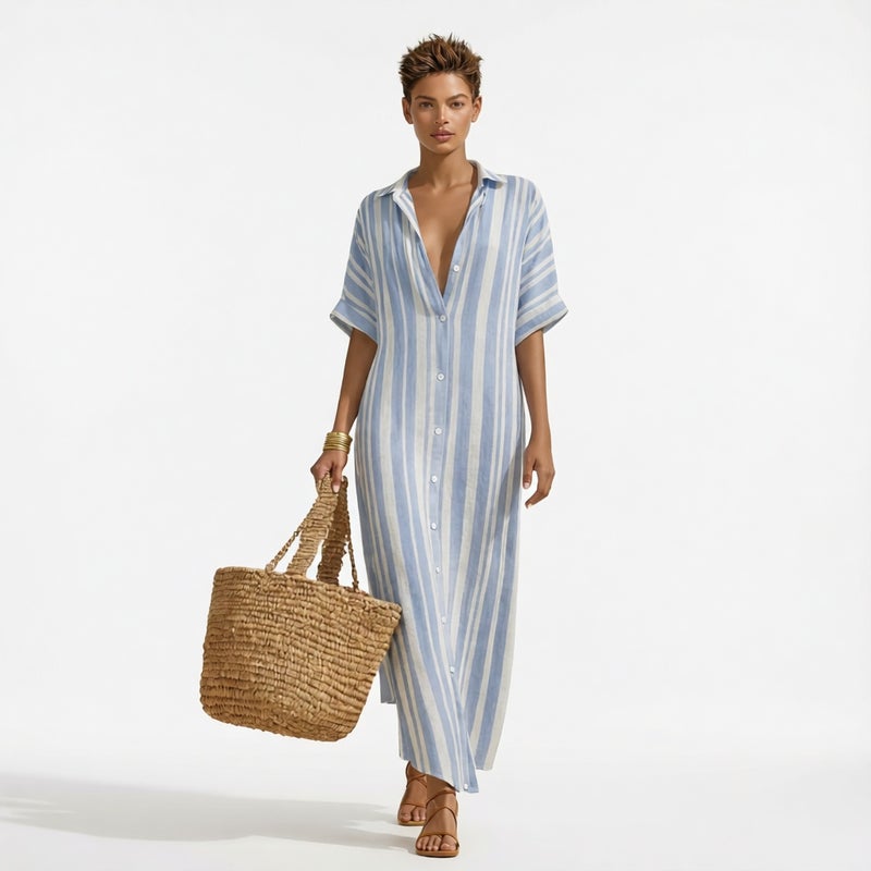 Striped Long Shirt Dress Casual Loose Vacation - Image 3