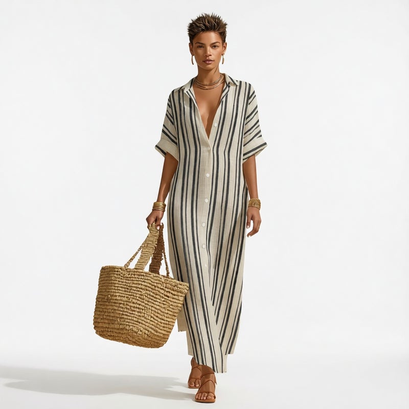 Striped Long Shirt Dress Casual Loose Vacation - Image 1