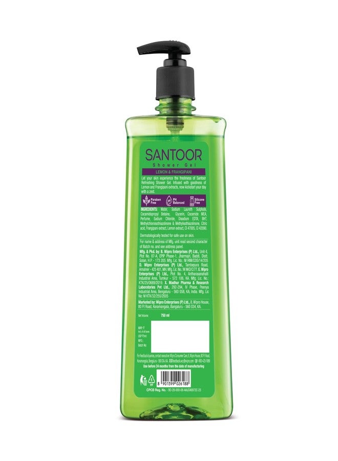 Santoor Refreshing Shower Gel 750ml With Natural Lemon & Frangipani Extracts| For Men & Women| For Soft and Fresh Skin| Suitable For All Skin Types| No Parabens| No Silicones - Image 3