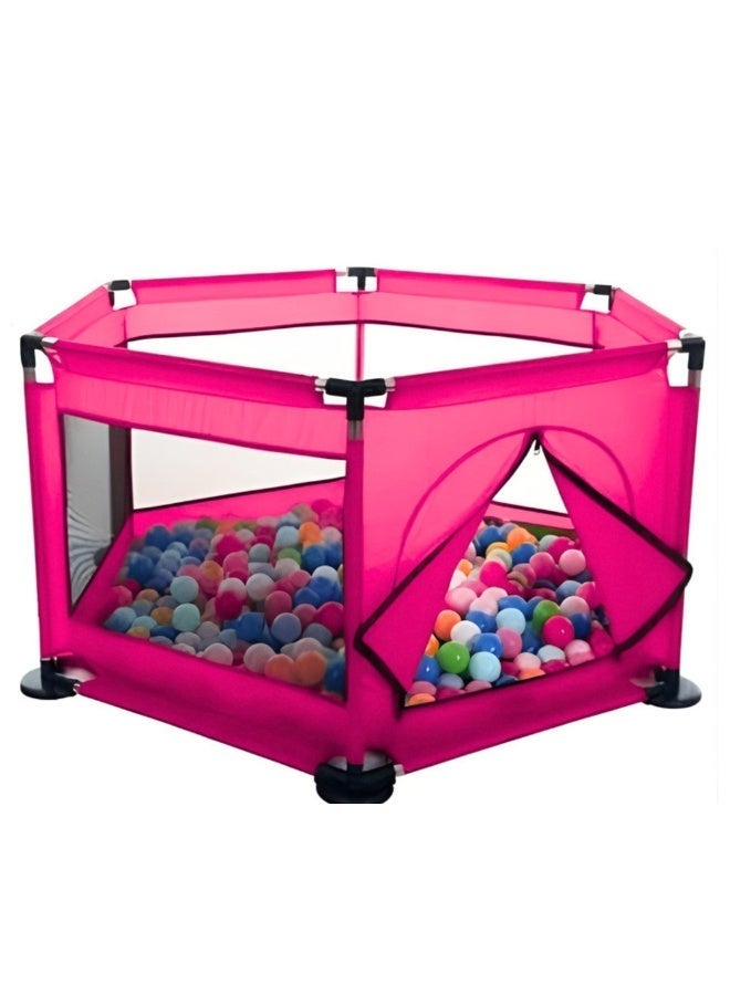 VIO Baby Playpen Play Yard Safety Fence for Babies Toddlers Kids ages 1 2 3 4 5 Portable Compact Sturdy Infant Activity Center with Anti-Slip Suckers Steady Fence Soft Breathable Mesh Zipper Gate Travel Cot Safety Protection Care Crawling Toys with 10 Ocean Balls For Baby  Indoors Outdoors - Image 1