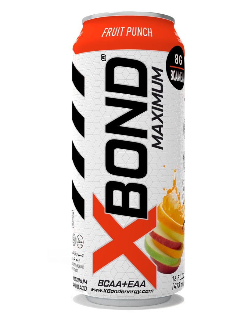 Xbond X-BOND 8g BCAA/EAA Fruit Punch Maximum RecoveryExpanded Maximum Amino Drink - BCAA + EAA Electrolytes Drink - 16 fl oz (473 ml) -  Sugar Free 34 Calories, 60mg Caffeine Pack of 12 - Image 2