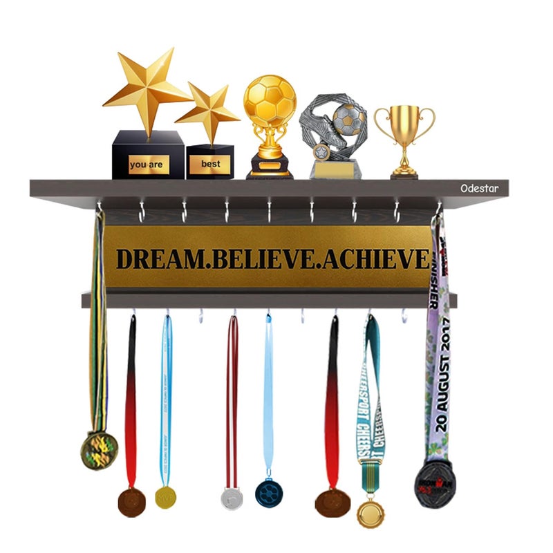 Odestar Engineering Wood Premier Award Medal Display Rack and Trophy Shelf- (Brown, Large) - Image 1
