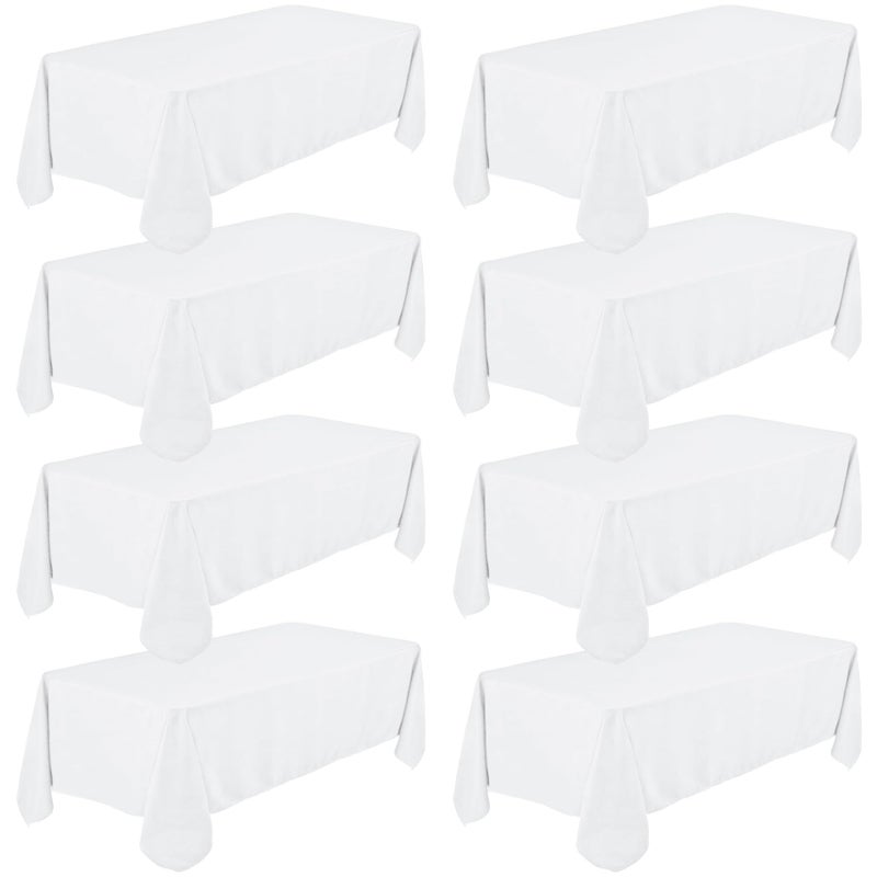 8 Pack Premium White Tablecloth 90 x 132 Inch Rectangle Table Clothes for 8 Foot Tables Washable Polyester Fabric Table Covers for Wedding Party Reception Banquet Buffet Restaurant