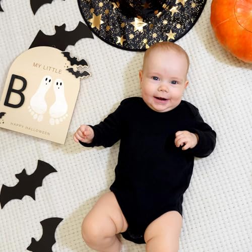 Beeveer Baby's First DIY Footprint Art Wooden Milestone Card Keepsake Little Boo Sign Nursery Decorative Ornaments for Baby Shower Newborn Photoshoot Prop(Halloween Classic) - Image 4