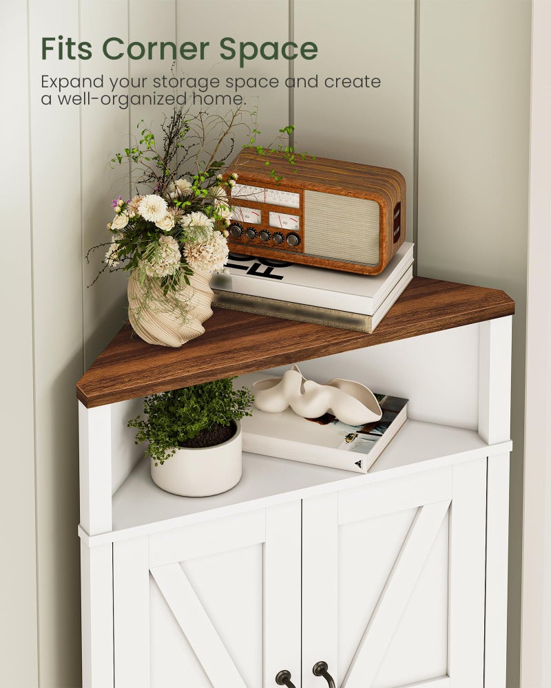 CHOEZON Farmhouse-Style Corner Cabinet, Corner Shelf with Open Storage, Double-Door Storage Cabinet, Twist-to-Lock Design, Space-Saving, for Living Room, Bathroom, Kitchen, White and Walnut MCJ04WL - Image 4