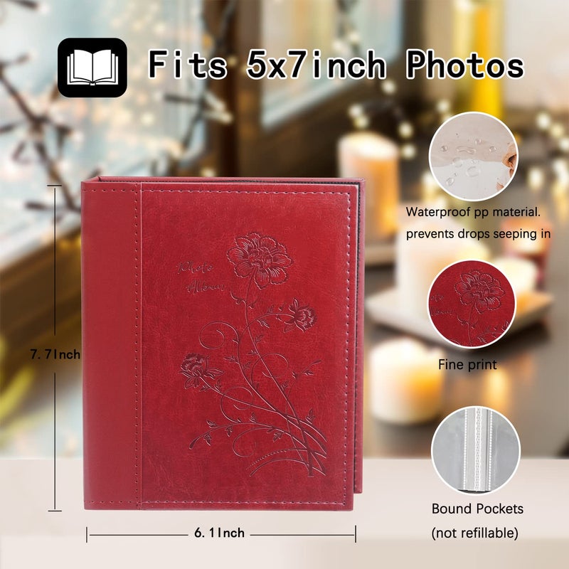 Artmag Artmag Photo Album 5x7 Clear Pages Pockets Leather Cover Slip Slide in Photo Album Book Holds 100 Vertical 5x7 Photos Picture Book for Wedding Family (Red)  - Image 2