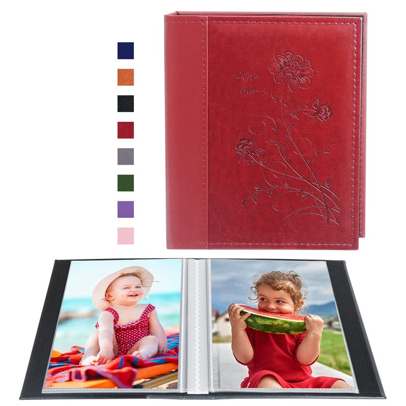 Artmag Artmag Photo Album 5x7 Clear Pages Pockets Leather Cover Slip Slide in Photo Album Book Holds 100 Vertical 5x7 Photos Picture Book for Wedding Family (Red)  - Image 1