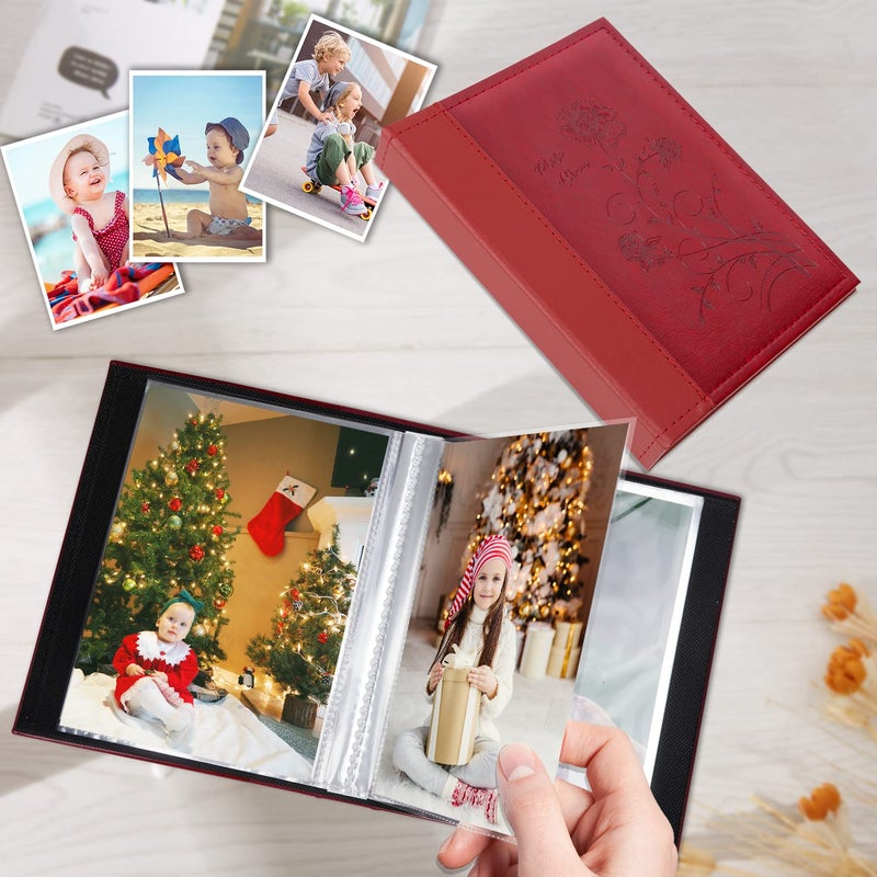 Artmag Artmag Photo Album 5x7 Clear Pages Pockets Leather Cover Slip Slide in Photo Album Book Holds 100 Vertical 5x7 Photos Picture Book for Wedding Family (Red)  - Image 4
