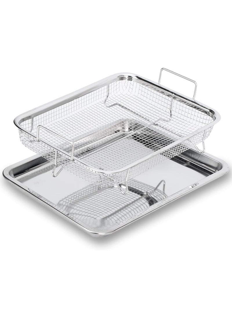 BHAJANSHREE Bhajanshree 2 Pcs Air Fryer Basket with Tray for Oven Stainless Steel Crisper NonStick Mesh Set Roasting French FriesChicken Crispy Foods Healthy Cooking Large Fry NonStickDishwasher Safe Combo  - Image 1