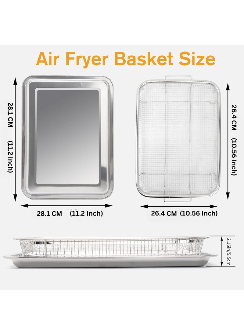 BHAJANSHREE Bhajanshree 2 Pcs Air Fryer Basket with Tray for Oven Stainless Steel Crisper NonStick Mesh Set Roasting French FriesChicken Crispy Foods Healthy Cooking Large Fry NonStickDishwasher Safe Combo  - Image 2