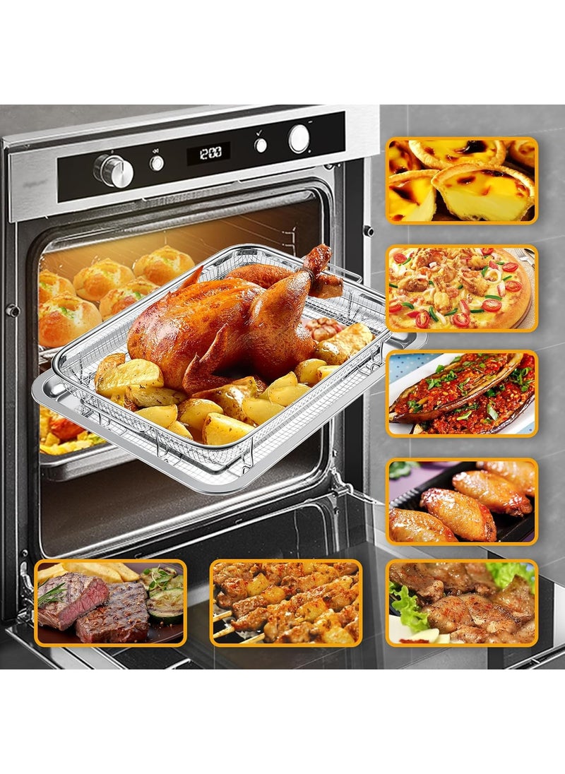 BHAJANSHREE Bhajanshree 2 Pcs Air Fryer Basket with Tray for Oven Stainless Steel Crisper NonStick Mesh Set Roasting French FriesChicken Crispy Foods Healthy Cooking Large Fry NonStickDishwasher Safe Combo  - Image 5