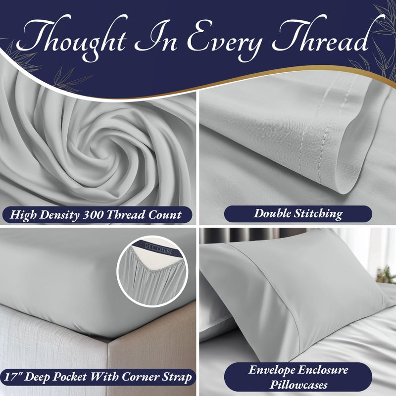 DECOLURE 100% Organic Viscose Derived from Bamboo Sheets Full Size 4pcs - Ultra Soft & Luxuriously Cooling  17 "" Deep Pocket  Double Stitching  Perfect for Hot Sleepers - Full Bed Sheets (Light Grey) - Image 3