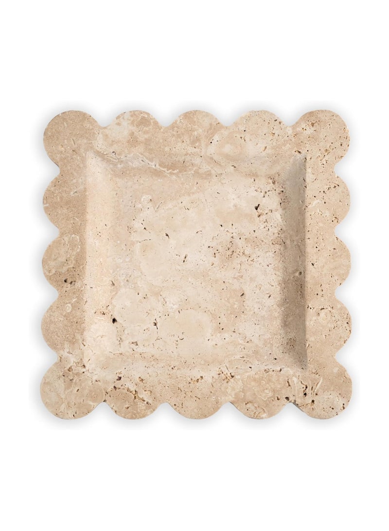 صينية مربعة محفورة بالحجر الجيري البيج 20x20x2 سم - Image 1