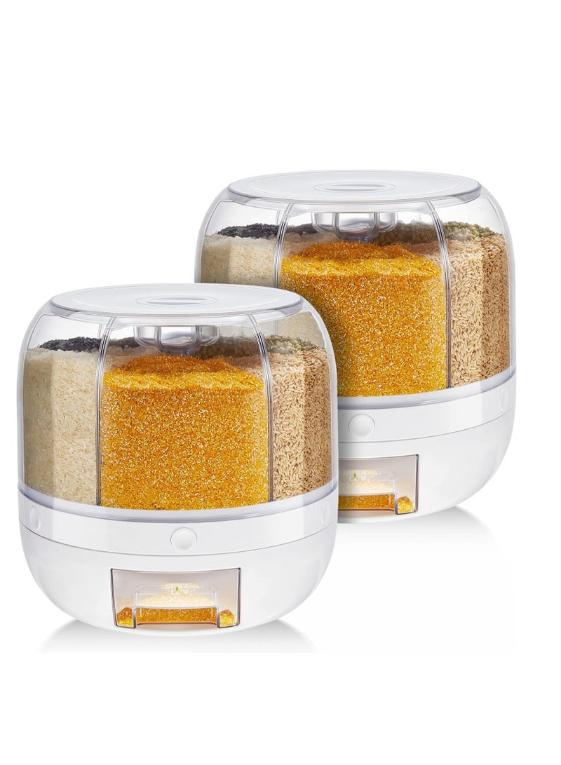 ELTRAZONE 2 Pcs 22 lbs Grain Dispenser 360 Degrees Rotating Rice Dispenser Storage Container Clear 6 Grid Dry Food Dispenser Transparent Round Cereal Lentil Organizer for Kitchen Beans Small Grains - Image 1