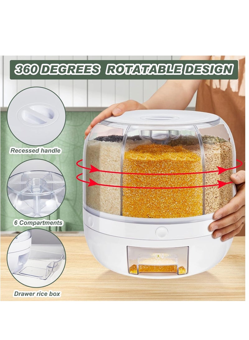 ELTRAZONE 2 Pcs 22 lbs Grain Dispenser 360 Degrees Rotating Rice Dispenser Storage Container Clear 6 Grid Dry Food Dispenser Transparent Round Cereal Lentil Organizer for Kitchen Beans Small Grains - Image 3