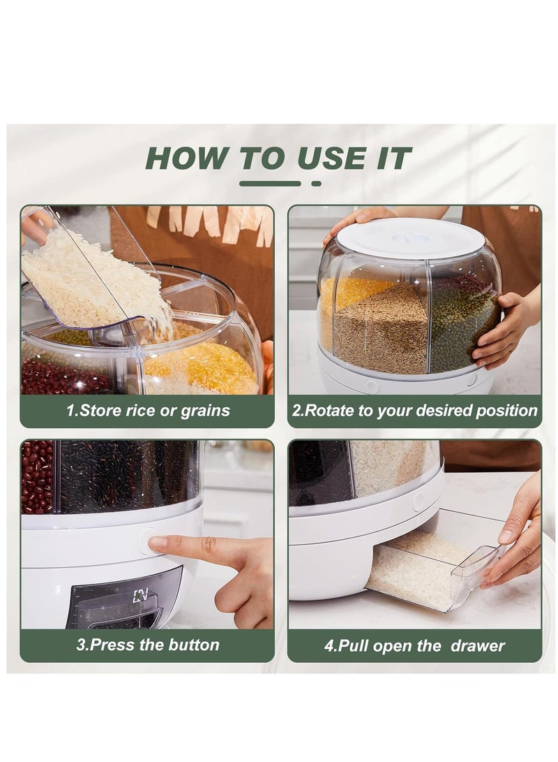 ELTRAZONE 2 Pcs 22 lbs Grain Dispenser 360 Degrees Rotating Rice Dispenser Storage Container Clear 6 Grid Dry Food Dispenser Transparent Round Cereal Lentil Organizer for Kitchen Beans Small Grains - Image 4