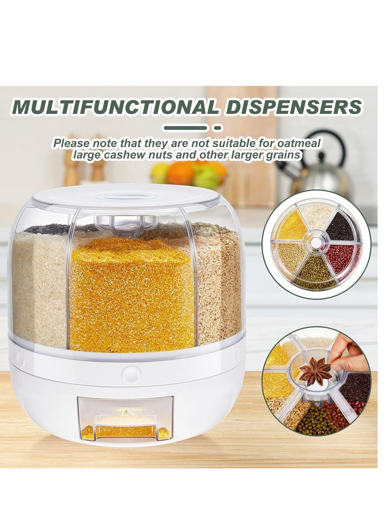 ELTRAZONE 2 Pcs 22 lbs Grain Dispenser 360 Degrees Rotating Rice Dispenser Storage Container Clear 6 Grid Dry Food Dispenser Transparent Round Cereal Lentil Organizer for Kitchen Beans Small Grains - Image 5