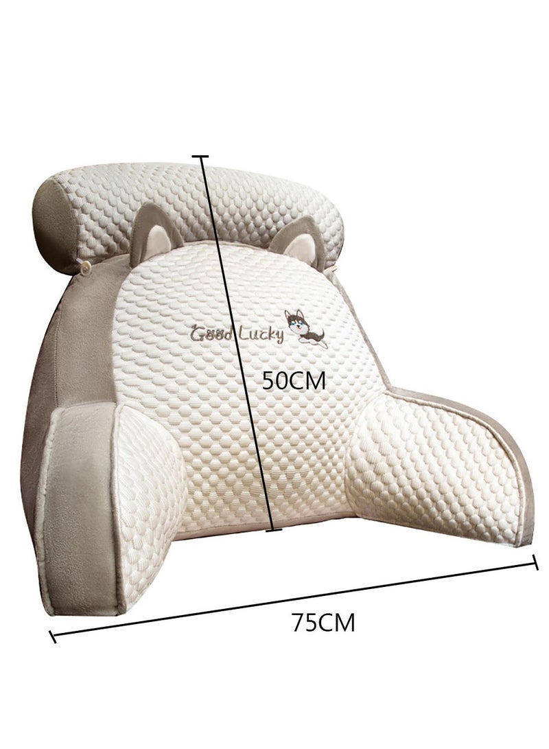 Sitting Reading Pillow, Sit Up Back Support Cushion with Armsrest for Resting in Bed Couch Chair or Floor, Back Support Pillow for Kids & Adult Reading Watching TV Gaming (Light Grey - Dog, 75*50cm) - Image 2