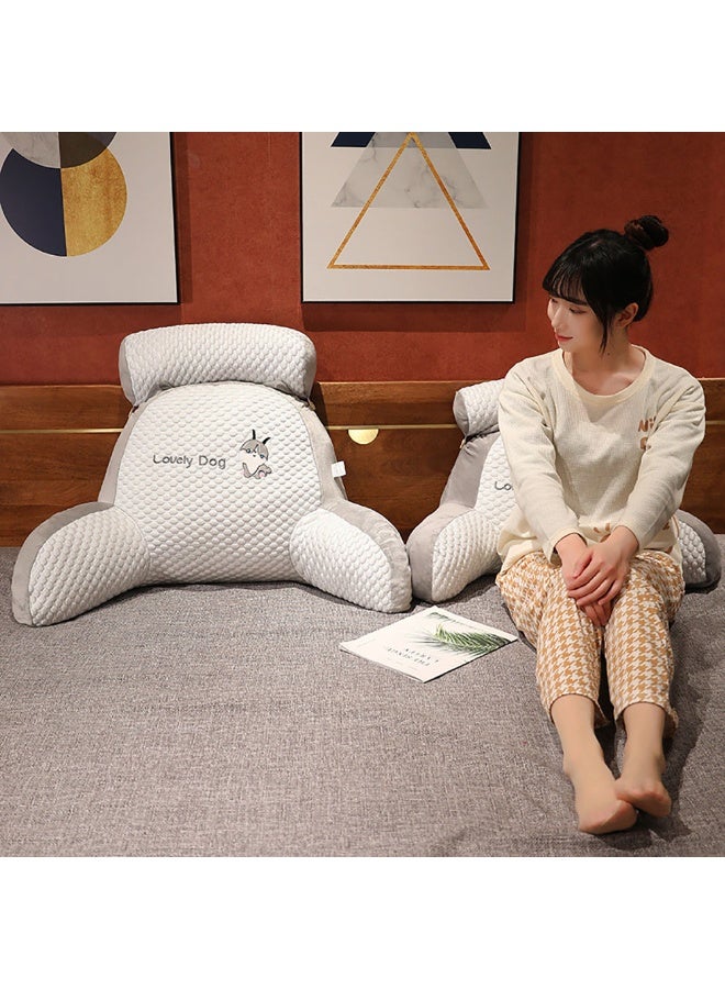 Sitting Reading Pillow, Sit Up Back Support Cushion with Armsrest for Resting in Bed Couch Chair or Floor, Back Support Pillow for Kids & Adult Reading Watching TV Gaming (Light Grey - Dog, 75*50cm) - Image 5