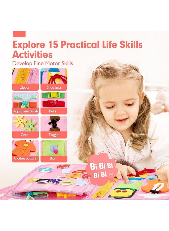 KolorFish KolorFish Toddler Busy Board Book - Montessori Toys for 2 Plus Years, Birthday Gift - 7 in1 Preschool Learning Activities with Life Skills,Alphabet,Number,Shape,Color,Animal,Weather (Pink Unicorn)  - Image 3