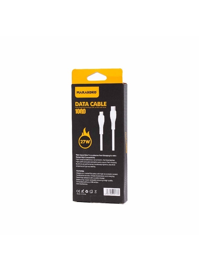 Marakoko Type C to iPhone charging cable with a durable white rubber design. Supports 27W fast charging and data transfer. High-quality Type-C to iPhone cable from the brand Marakoko, model MA-094. - Image 2