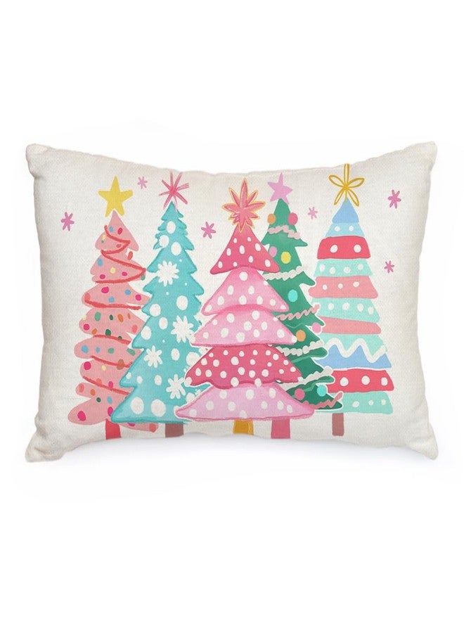 AACORS Christmas Pillow Cover 12X20 Inch Watercolor Christmas Tree Stars Decoration Holiday Farmhouse Winter Pillow Case for Sofa Couch Decor（Pink） AA615-12 - Image 1