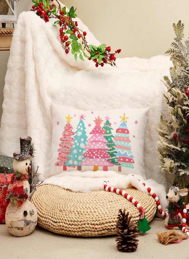 AACORS Christmas Pillow Cover 12X20 Inch Watercolor Christmas Tree Stars Decoration Holiday Farmhouse Winter Pillow Case for Sofa Couch Decor（Pink） AA615-12 - Image 3