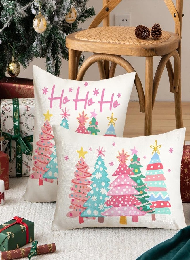 AACORS Christmas Pillow Cover 12X20 Inch Watercolor Christmas Tree Stars Decoration Holiday Farmhouse Winter Pillow Case for Sofa Couch Decor（Pink） AA615-12 - Image 5