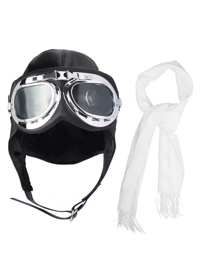 Keymall Keymall Aviator Hat With Goggles Costume Accessories Pilot Cap White Scarf for Men Women Teens Adults - Image 1