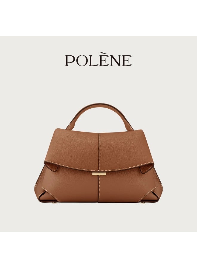 POLENE Polène Smile Vintage Leather Pleated Handbag / Shoulder Crossbody Camera Bag - Brown - Image 1