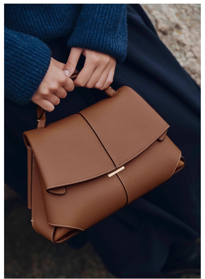 POLENE Polène Smile Vintage Leather Pleated Handbag / Shoulder Crossbody Camera Bag - Brown - Image 3
