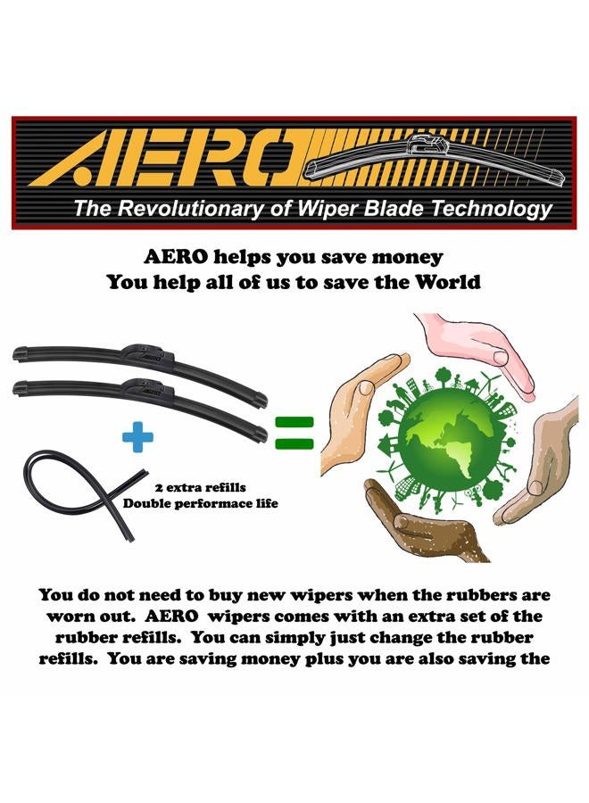 Aero Voyager 26" + 22" Premium All-Season OEM Quality Windshield Wiper Blades with Extra Rubber Refill + 1 Year Warranty (Set of 2) - Image 2