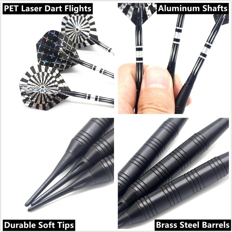 ROOBEEO Soft Tip Darts Set for Electronic Dart Board 18/22g Plastic Tip Darts Set with Brass Barrels&Aluminum Shafts, 6 Flights 3 Spare Plastic Dart Shaft 20 Soft Tips Portable Case - Image 3