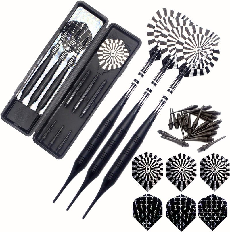 ROOBEEO Soft Tip Darts Set for Electronic Dart Board 18/22g Plastic Tip Darts Set with Brass Barrels&Aluminum Shafts, 6 Flights 3 Spare Plastic Dart Shaft 20 Soft Tips Portable Case - Image 1