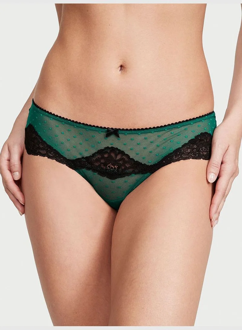 Victoria's Secret Lace-Trim Dotted Mesh Hipster Thong Panty