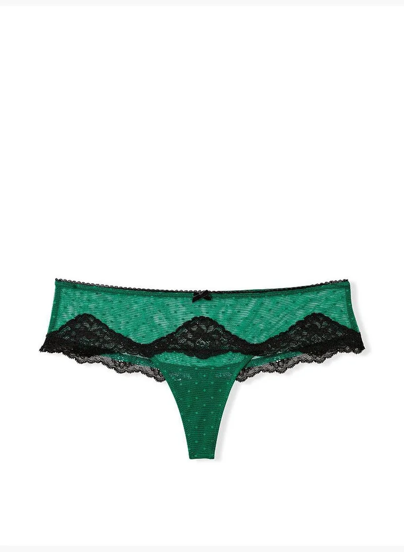 Victoria's Secret Lace-Trim Dotted Mesh Hipster Thong Panty