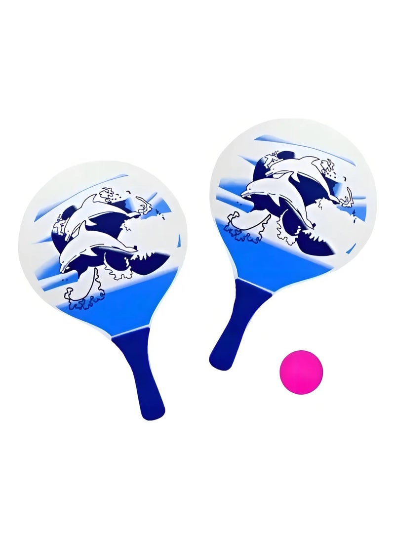 4basix Wooden Paddle Ball Racket with Carry Bag Indoor Outdoor Toy Beach Ball Fun and Classic Paddleball Game for Beach Ball Set of 2 - Image 1