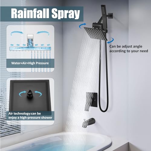 Aolemi Shower Tub Faucet Set with Handheld Spray Shower System Single Shower Rainfall Head and Handle with Tub Spout Combo Rough-in Valve Included Shower Trim Kit 6 Inch Shower Head, Matte Black - Image 4