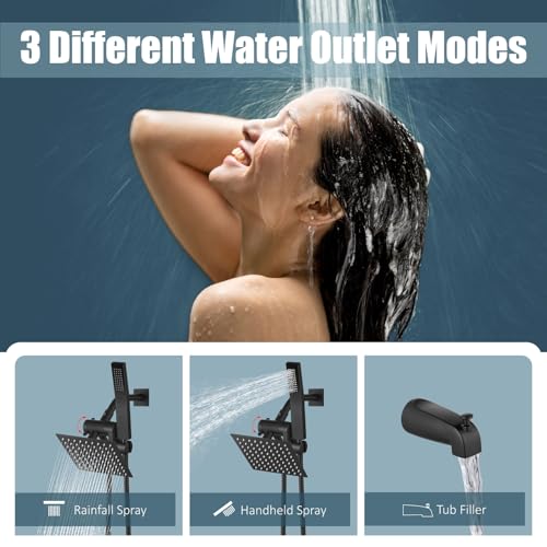 Aolemi Shower Tub Faucet Set with Handheld Spray Shower System Single Shower Rainfall Head and Handle with Tub Spout Combo Rough-in Valve Included Shower Trim Kit 6 Inch Shower Head, Matte Black - Image 3