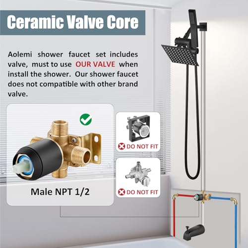 Aolemi Shower Tub Faucet Set with Handheld Spray Shower System Single Shower Rainfall Head and Handle with Tub Spout Combo Rough-in Valve Included Shower Trim Kit 6 Inch Shower Head, Matte Black - Image 2