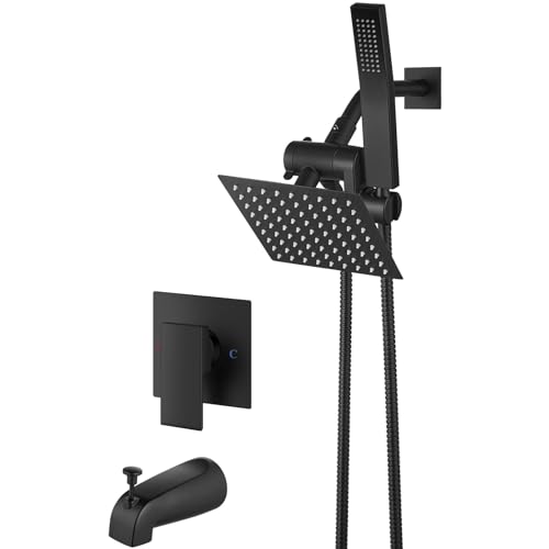 Aolemi Shower Tub Faucet Set with Handheld Spray Shower System Single Shower Rainfall Head and Handle with Tub Spout Combo Rough-in Valve Included Shower Trim Kit 6 Inch Shower Head, Matte Black - Image 1