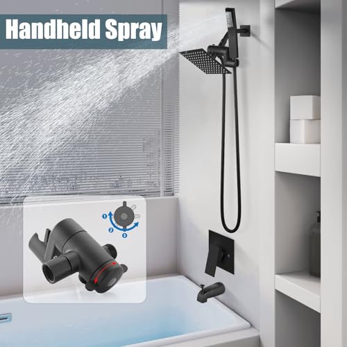 Aolemi Shower Tub Faucet Set with Handheld Spray Shower System Single Shower Rainfall Head and Handle with Tub Spout Combo Rough-in Valve Included Shower Trim Kit 6 Inch Shower Head, Matte Black - Image 5