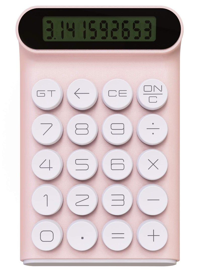 آلة حاسبة بعجلة ميكانيكية محمولة للاستخدام اليومي والمكتب الأساسي، عرض LCD كبير 10 أرقام (وردي) - Image 1