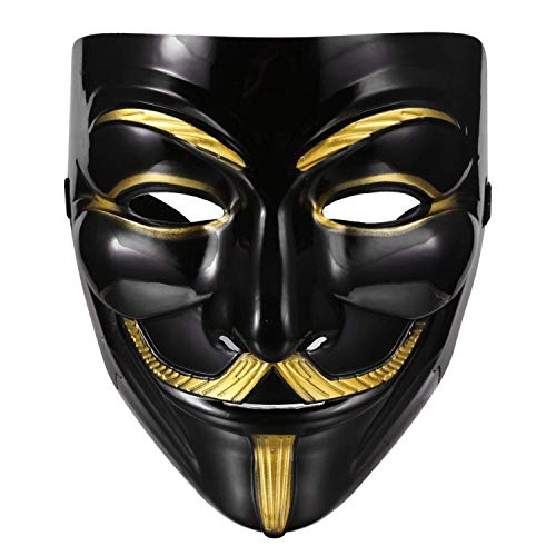 FAVELA Plastic Fawkes Mask Anonymous VIP Edition Face-Mask Perfect Fit Cosplay Protest V for Vendetta DC Comics (Black) - Image 4