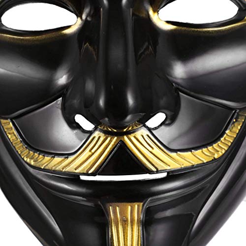 FAVELA Plastic Fawkes Mask Anonymous VIP Edition Face-Mask Perfect Fit Cosplay Protest V for Vendetta DC Comics (Black) - Image 2